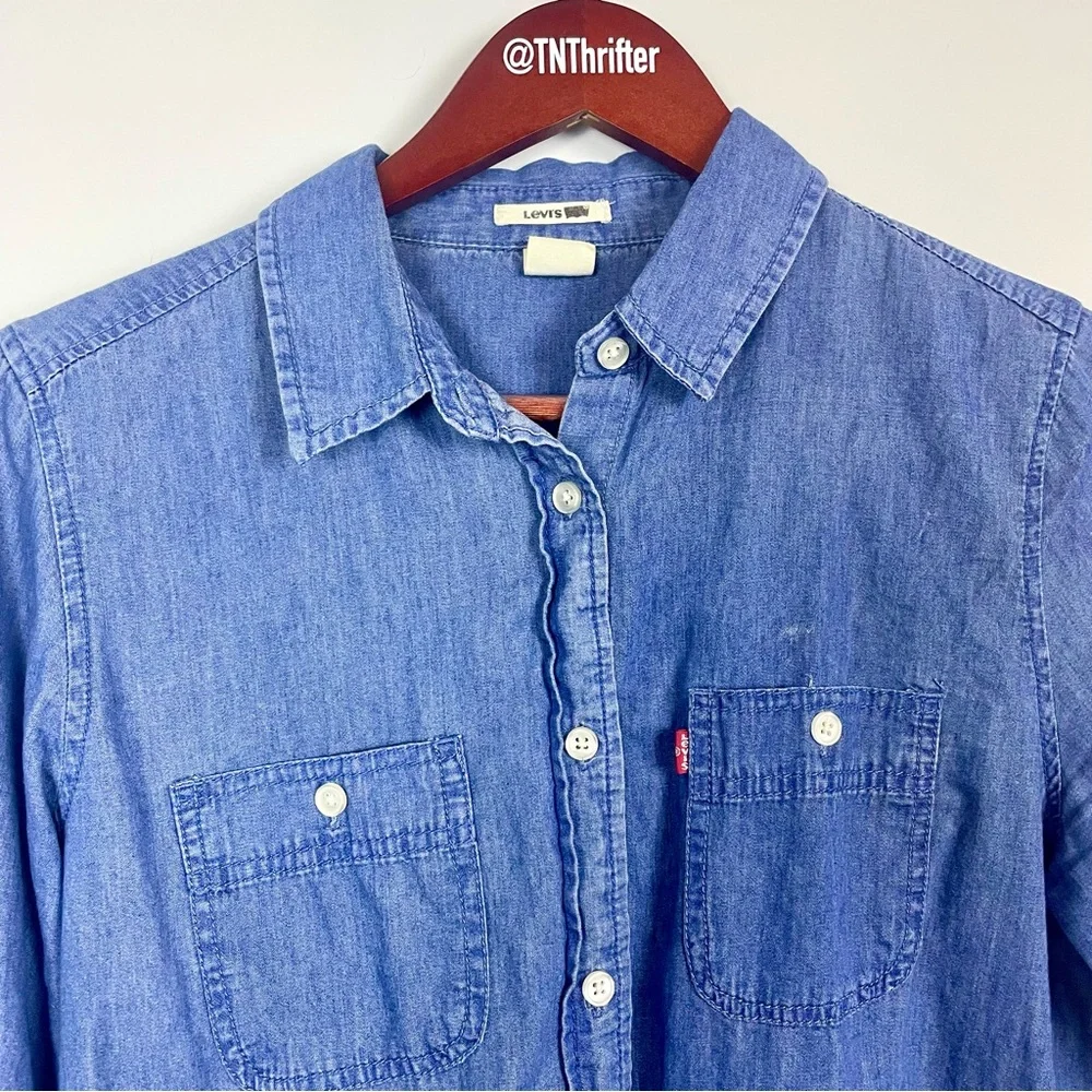 Levi's Mens Denim Button Down Shirt Classic Chambray Western Workwear Size Small